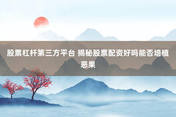 股票杠杆第三方平台 揭秘股票配资好吗能否培植恶果